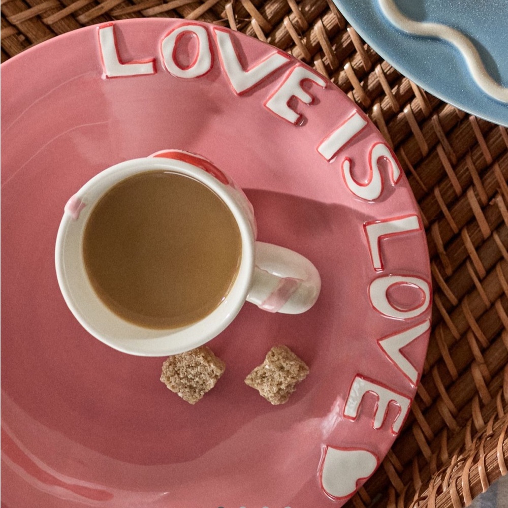 Anthropologie L&Clay Stoneware Dessert Plate | Love is Love | Rose | NIB